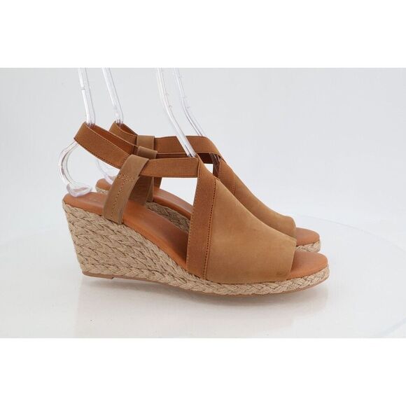 Andre Assous Nanda Espadrille Sandal Size 11M Brown Leather Slingback Wedge - Picture 3 of 14